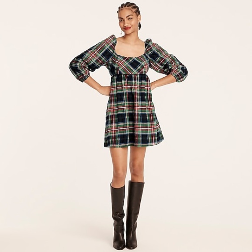 Size 16 Puff-sleeve mini dress in Stewart tartan